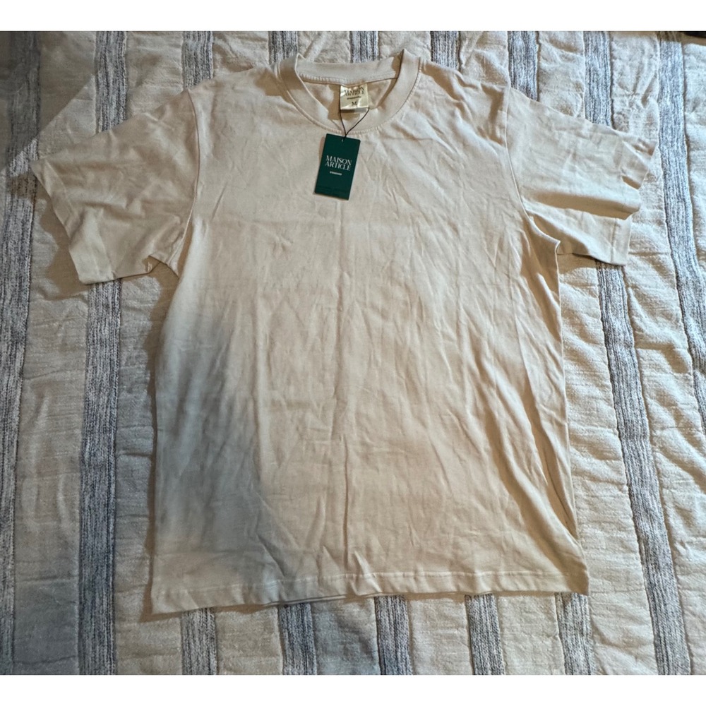 Maison Article Standard Mens Cotton Crewneck T-Shirt Cream Tan Short Sleeve M